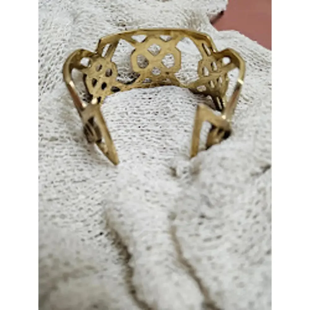 Gold Bangle Bracelet Geometric Cuff Statement Piece - Picture 2 of 3